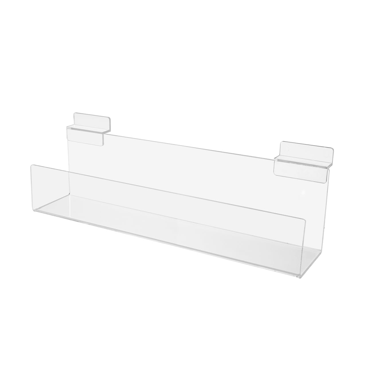 12/15 Inch Wide Clear Acrylic Floating Slatwall J Shelf Retail Product Display Wall Bookshelf for Kids Greeting Card Holder